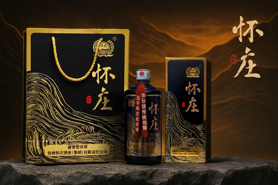 怀庄酒瓶与礼盒手提袋展示